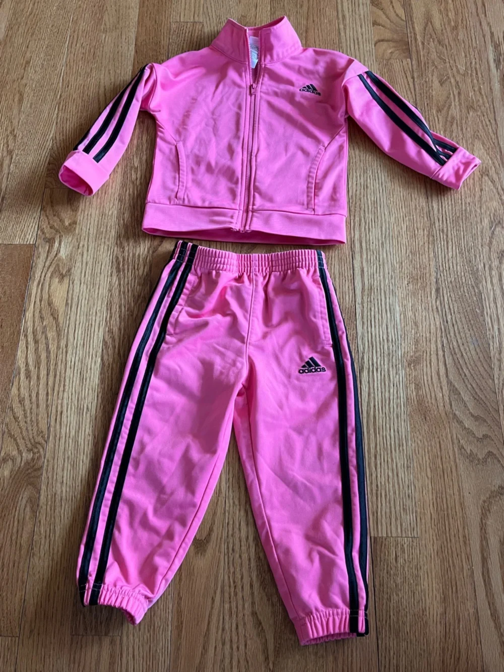 Adidas Tracksuit Pink w/ Black Stripes Size 2T